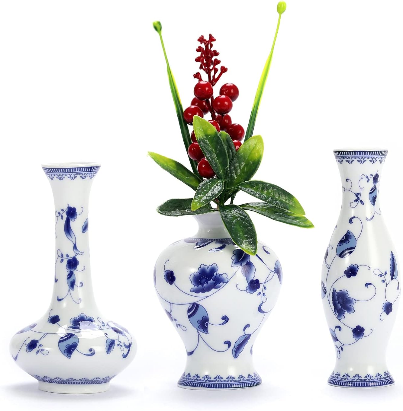Blue and White Ceramic Bud Vases Rental (Set of 3)