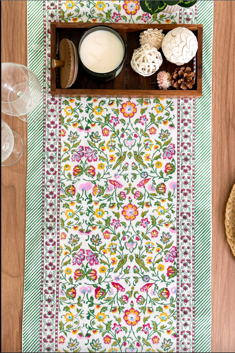 Floral Block Print Table Runner