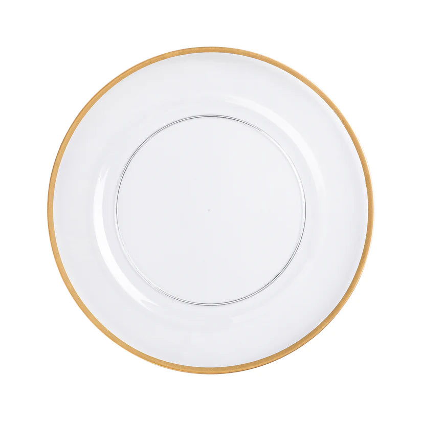 Gold Trim Clear Acrylic Charger Rental