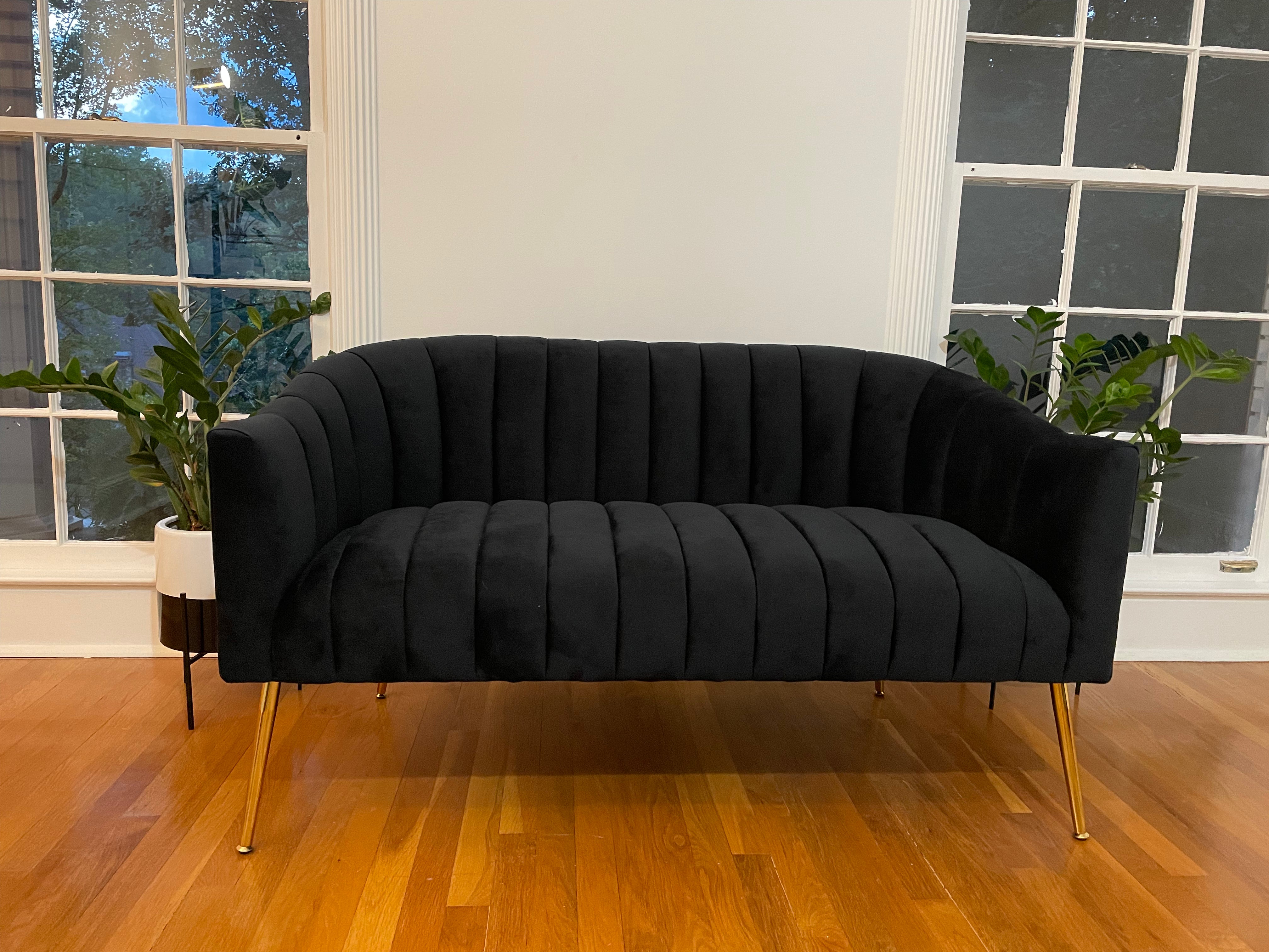 Black Velvet Loveseat Rental | Atlanta Modern Events