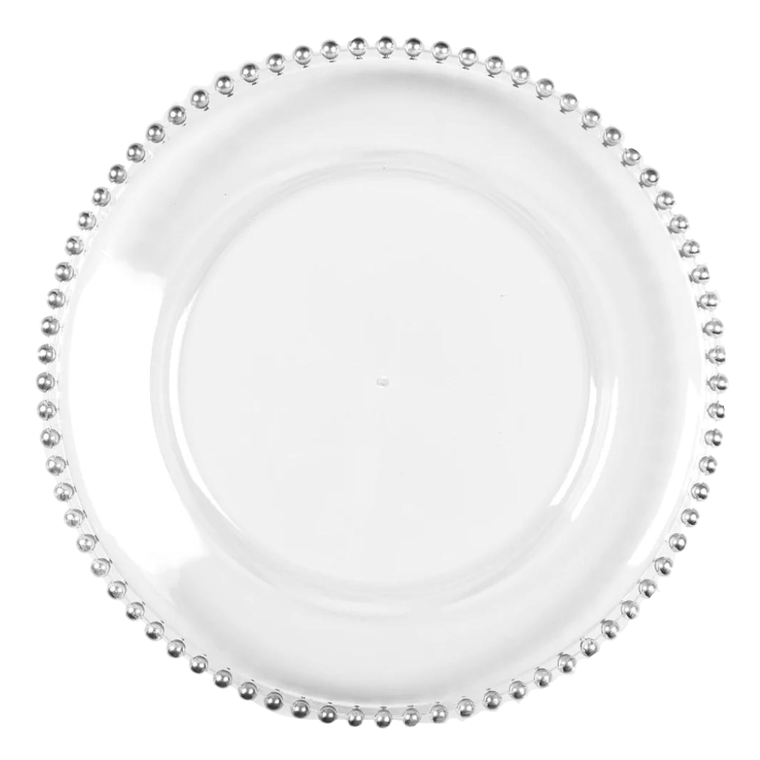 Silver Bead Trim Acrylic Charger Rental